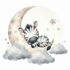 tarjeta de adorable animal babé durmiendo en la luna. fondo blanco. aislado