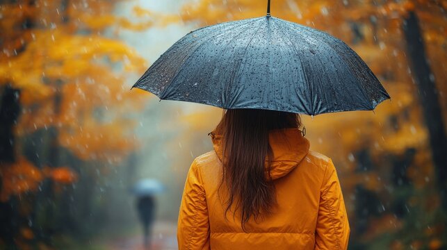 autumn concept girl with umbrella walking in autumn forest