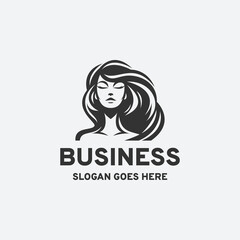 Beauty woman logo design vector illustration in black and white style on a white background