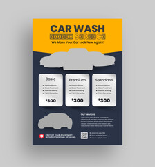 Car wash promotional flyer template. Editable business marketing design for auto detailing, vehicle cleaning, and mobile car wash service.