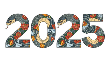 Naklejka premium 2025 snake year, text, graphics 