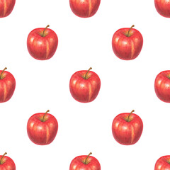 Seamless pattern with apple fruits. Hand drawn watercolor illustration. Apple fruit background
