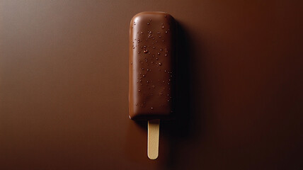Chocolate popsicle on a stick on a chocolate background.