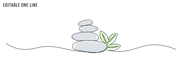 One continuous line drawing of spa stones. Concept of spa relaxation. Editable stroke, vector illustration