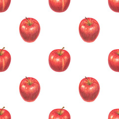 Seamless pattern with apple fruits. Hand drawn watercolor illustration. Apple fruit background