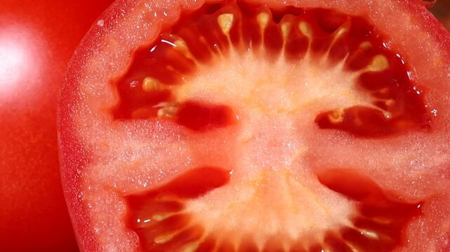 tomate rojo cortado mitas acercandose 