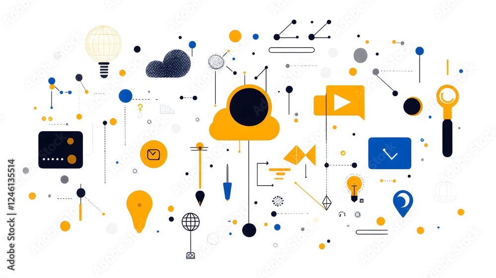 Poster abstract digital background with colorful icons and patterns