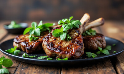 Savory Harrisa Glazed Lamb Chops with Fresh Mint Salsa