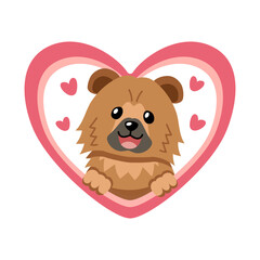 Vector cartoon valentine cute chow chow dog with big heart for design.