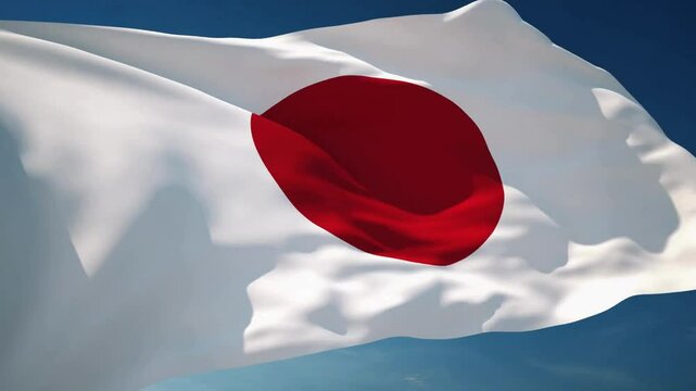 Japan flag seamless loop animation. The National flag of Japan is 3d waving.