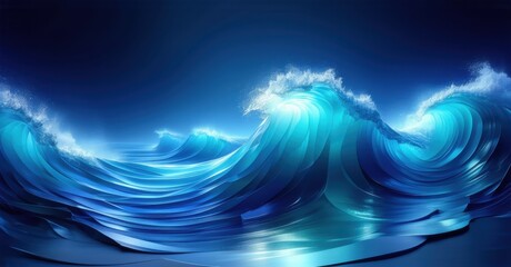 Deep ocean wave gradient blending sapphire blue into glowing aquamarine, with a subtle grain texture and dynamic geometric wave forms, creating an intense ocean scene