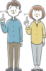 指差しをする夫婦　全身　ベクター