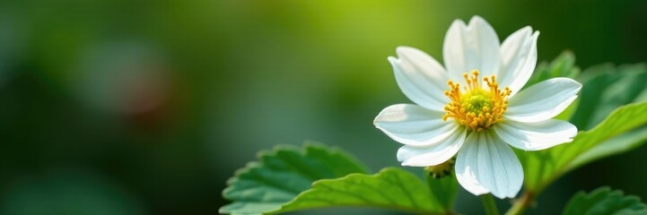 Obraz premium Delicate white petals of flowering strawberry, nature, botanical, flower