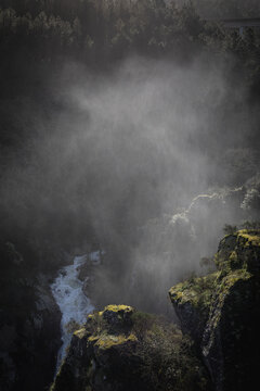 Viewpoint of the Toxa river waterfall, in the background the Toxa river valley, Silleda