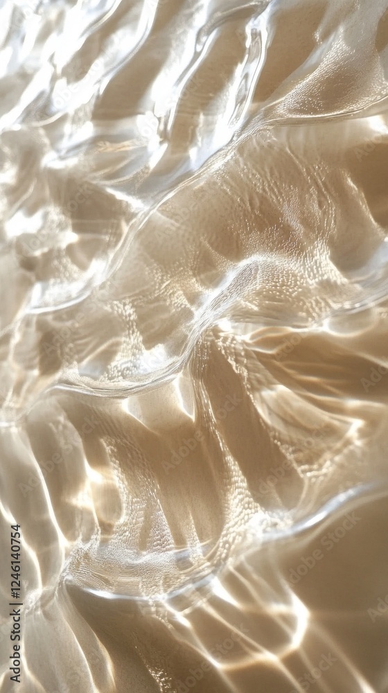 Poster Rippling patterns dance across a sandy base as sunlight filters through shimmering clear water. Soft waves create a hypnotic interplay of light and texture, inviting tranquility