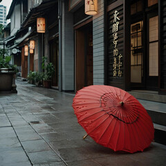 wagasa umbrella laying beside building