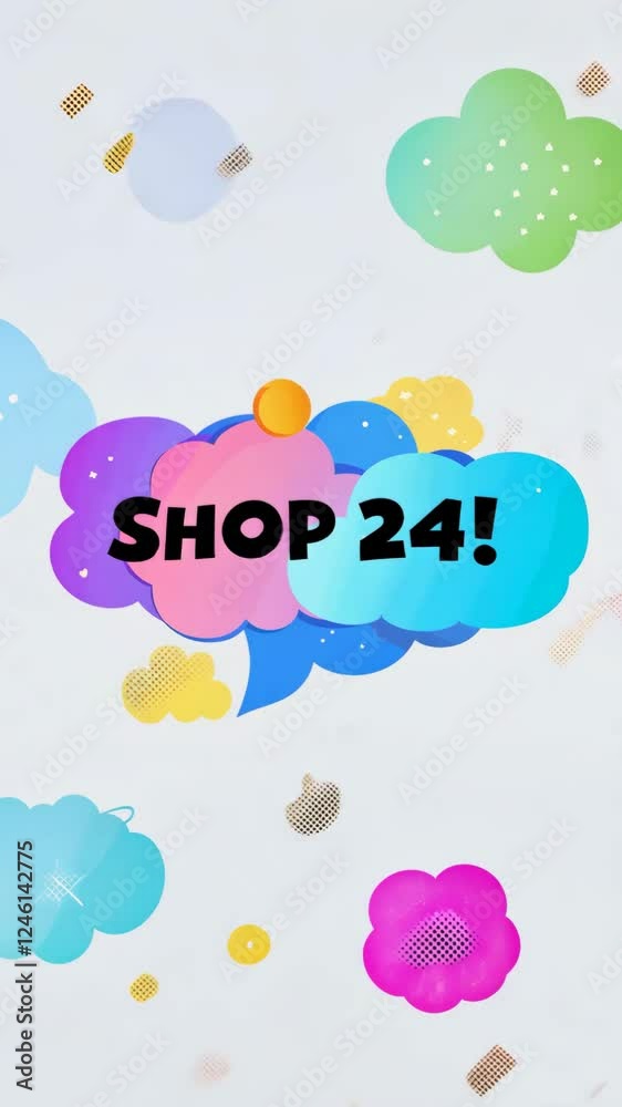 Poster a colorful background with a sign that says 