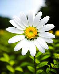 Fototapeta premium A white flower in front of a bright sky, rendered in 8K 3D.
