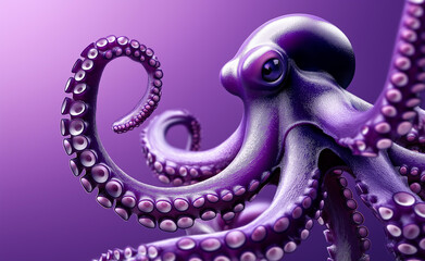 Obraz premium A purple octopus with its tentacles curled in a surreal, dreamy setting against a soft violet background.