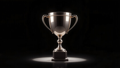 Elegant silver trophy on black backdrop, celebration of achievement