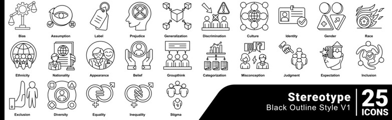Stereotype icon set 25 in line style