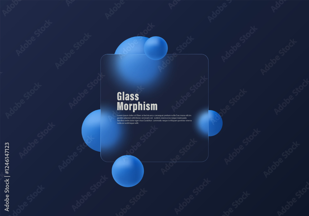 Poster glass morphism website landing page template. presentation screen with glass overlay effect on float