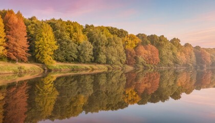 Fototapeta premium Tranquil Autumn River with Reflective Waters