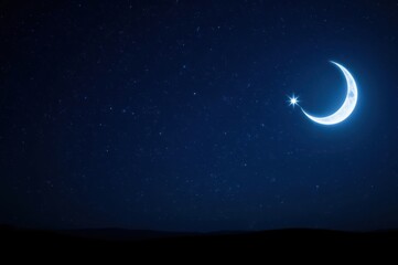 Naklejka premium Crescent Moon and Starry Night Sky