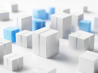 Obraz premium Abstract arrangement of white and blue cubes.