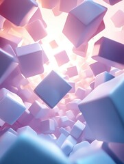 Abstract floating cubes with soft pastel colors.