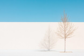 Fototapeta premium minimalistic concept of cloning depicting single tree casting two identical symmetrical shadows on ground subtly emphasizing