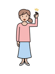 OKサインを出してウインクする若い女性の全身イラスト