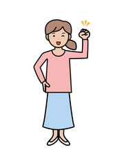 ガッツポーズでやる気満々の若い女性の全身イラスト