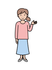 案内や説明をするイメージの若い女性の全身イラスト