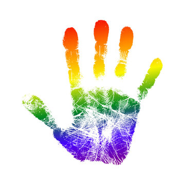 Logo lgbt. Mes del orgullo. Silueta de huella de una mano con degradado con los colores de la bandera arcoiris