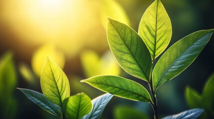 A close-up of fresh green leaves emerging from branches, bathed in soft sunlight, symbolizing the awakening of nature in spring.