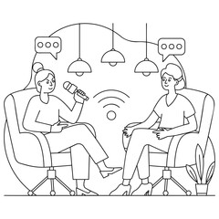 Podcast queen interviewing the guest vector design, Slice of life journalism sign, Web television series symbol, audio blog  journals stock illustration, digital modern talk show studio concept