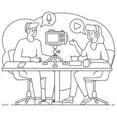 interviewing through TV screen vector design, Podcast slice-of-life journalism sign, Web television series symbol audio blog  journals Transforming raw recordings into polished episodes concept, 