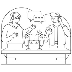 internet comedy show vector design, Podcast or slice-of-life journalism sign, Web television series symbol, audio blog  journals stock illustration, Duo Standup Comic Pod casters concept