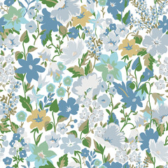 This beautiful floral plant background is perfect for fashion, wallpapers, and prints. It showcases the Liberty style known as millefleurs, and the Scandinavian floral design adds a modern touch. © Zenina-Lembrik