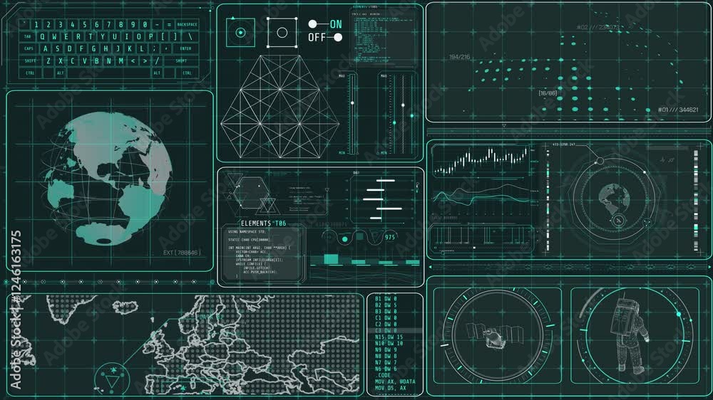 Canvas Prints animation of a high-tech screen for satellite earth observation