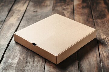 Fototapeta premium Empty Pizza Box on Wooden Table