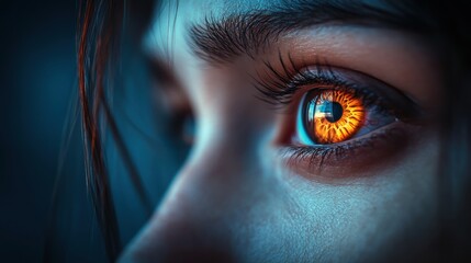 Intense Close-Up of a Human Eye with Fiery Orange Iris