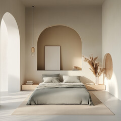 bedroom in a minimalist and practical style, tidy, with a new concept of indoor scenes, interior home decoration design, real-life scenario design rendering, the exterior design meets high standards