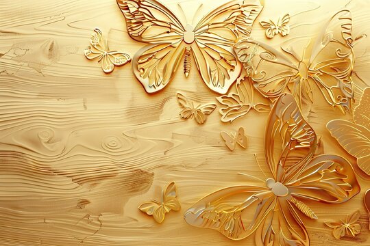 Glossy shinny Intricate golden Glossy shinny Intricate golden Easter poster and blank banner template on wooden background without text , on the extreme right third of an image