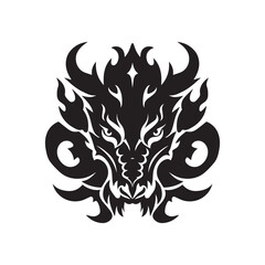 A silhouette of a Tribal dragon head tattoo On white background. 