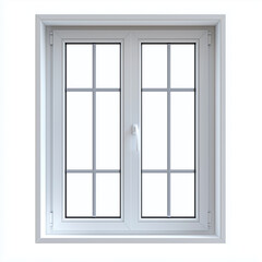 Fototapeta premium Modern double glazed window with white frame and grid design, perfect for enhancing natural light in any room. Ideal for residential or commercial spaces