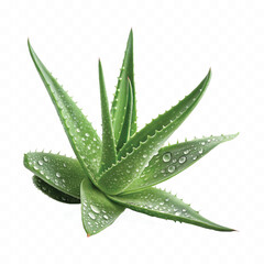 abstract 3d green aloe vera pup with water gel drops isolated on white background
