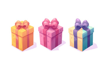 Obraz premium Three colorful gift boxes with bows, symbolizing celebration and surprise.