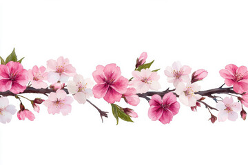 Naklejka premium A beautiful arrangement of pink cherry blossoms on thin branches against a white background. isolated on white background.
